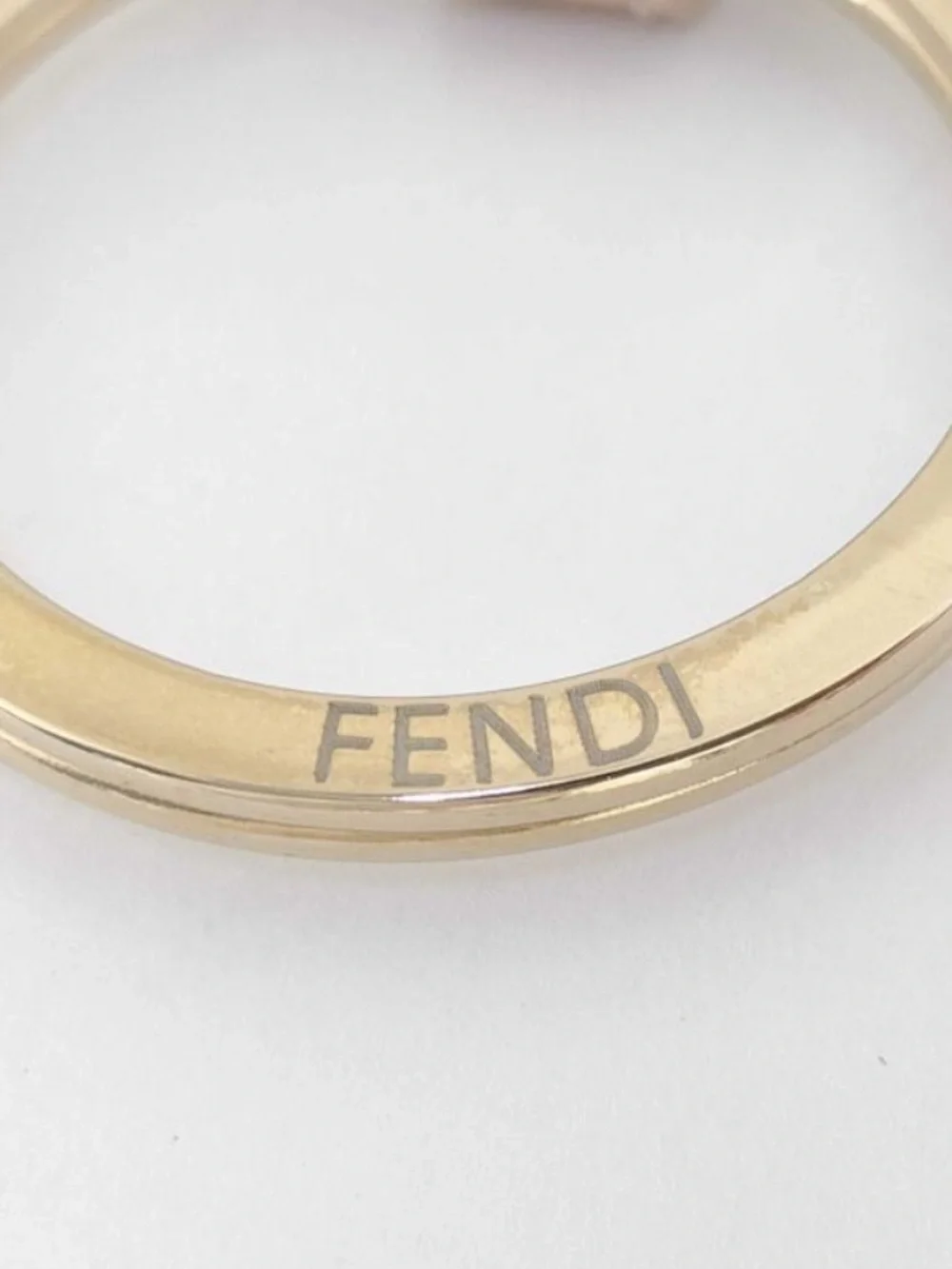 Fendi Gold-Tone Circle Logo Keyring Bag Charm Pastel Pink Leather